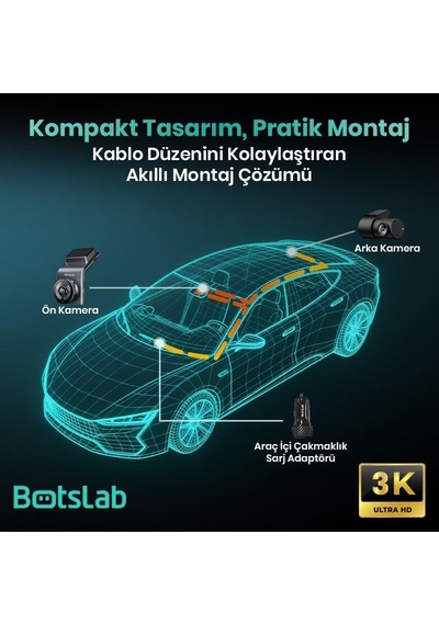 Ayrex Botslab G300h Pro Adas 3k Ön+arka Wifi+gps 150 Geniş Açı Gece Görüşlü Araç İçi Kamera Dash Cam Araç