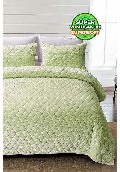 Kapitone Kadife Yatak Örtüsü Seti Tek Kişilik Supersoft 2 Parça