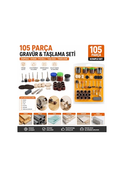 105 Parça Gravür, Zımpara Ve Polisaj Aksesuar Seti Mini Taşlama Uyumlu Çok Amaçlı Set