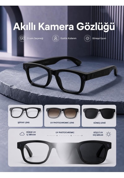 8 Mp Autofocus 1080p Video Kayıtlı Aı Destekli Wifi Akıllı Kamera Gözlüğü 32 Gb 3 Lensli