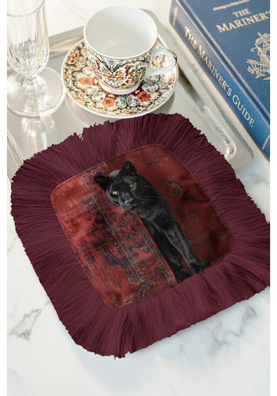 Lüks Panther Saçaklı Sunum Peçetesi - Asil Kedi Temalı Bohem Bordo Desenli Kahve Sunum Mendili Buzlu Deniz Gece Lüks Panther Saçaklı Sunum Peçetesi - Asil Kedi Temalı Bohem Bordo Desenli Kahve Sunum Mendili Buzlu Deniz Gece