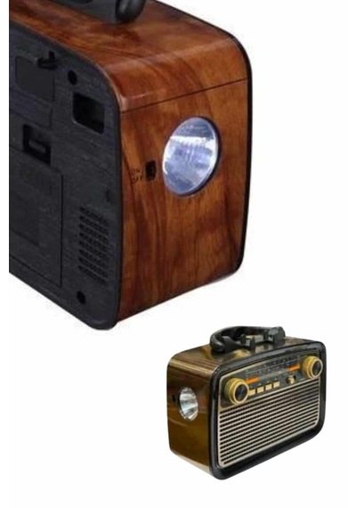 Nostaljik Görünümlü Ahşap Radyo Tf Sd Usb Girişli Led Fener Işıklı - Lisinya