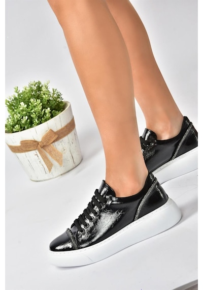Fox Shoes Siyah Rugan Taş Detaylı Günlük Spor Ayakkabı Sneakers P274049308 Siyah