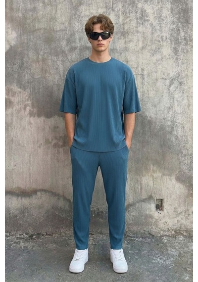 Fitilli Oversize Tişört İndigo