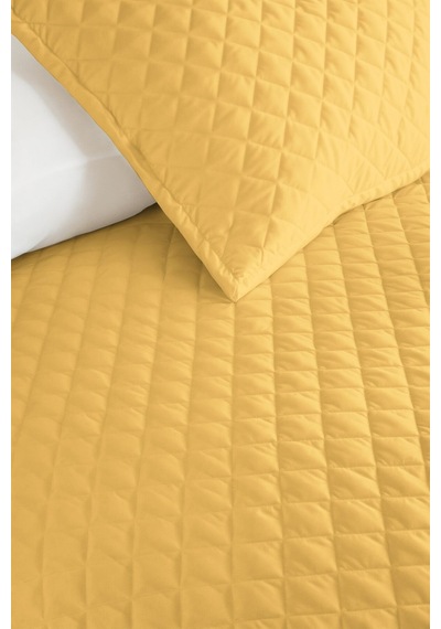 Sarı Minimal Genç Odası Tek Kişilik Pike Takımı - Kapitone Hardal 160x220 Cm Yazlık Yatak Örtüsü Perde Defne Aurası