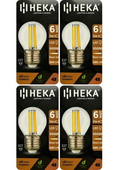 4 Adet Heka 6w 51w 6500k Beyaz Işık E27 Duylu Şeffaf Led Ampul Heka