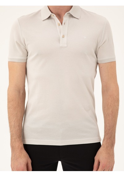 Açık Gri Slim Fit Polo Yaka Merserize T-shirt
