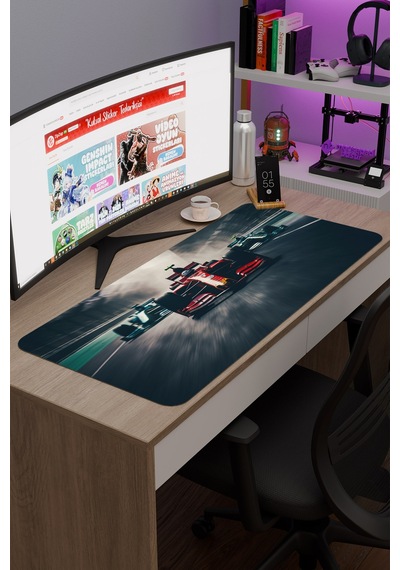 F1 Kaymaz Dikişli Kauçuk Oyuncu Mousepad V1 - 90x40 Xxl Gaming Mouse Pad Fare Altlığı