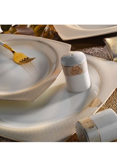 Aryıldız 31041 Square Porselen 60 Parça Yemek Takımı Gold