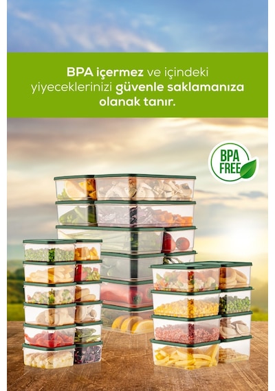Vienev Buzdolabı Düzenleyici Organizer Mikrodalgaya Uygun Difriz Saklama Kabı Yeşil 30'lu Yeşil