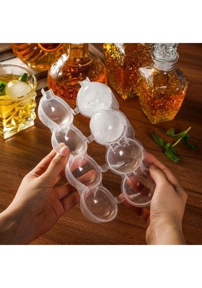İndecor Houseware 4'lü Küre Buz Topu Kalıbı - Yuvarlak Içecek Buz Topu Dondurucu Buzluk Saklama Ve Sunum Kabı Şeffaf