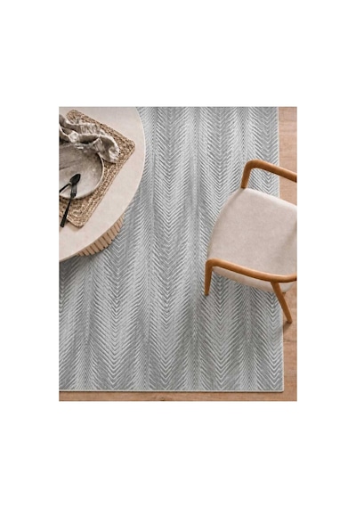 Nesrin Lüks Chevron Çizgili Açık Gri Gümüş 3d Dokulu Modern Salon & Oturma Odası Halısı