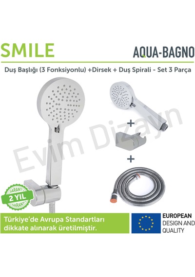 Aqua Bagno Smıle El Duşu Seti -3 Parça -150 Cm Spiral Hortum Krom