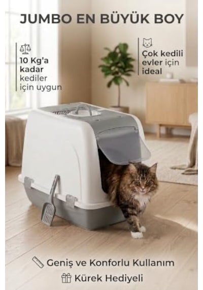 Flex Jumbo Boy Kedi Tuvaleti, 46x66x52 Cm, Filtreli Ve Kum Küreği Hediyeli - Vn11102 Açık Bej