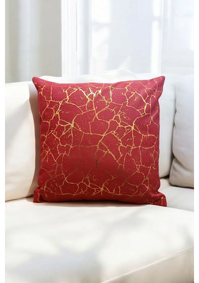 Soho Kumaş Altın Varak Desenli Dekoratif 4'lü Kırlent Yastık Kılıfı Seti 42 x 42 CM Kırmızı