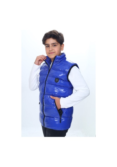 Toontoy Kids Toontoy Erkek Çocuk Parlak Görünümlü Göğsü Armalı Yelek Saks