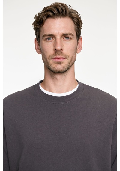 Ac&Co / Altınyıldız Classics Erkek Fume Pamuklu Standart Fit Normal Kesim 2 İplik Bisiklet Yaka Sweatshirt