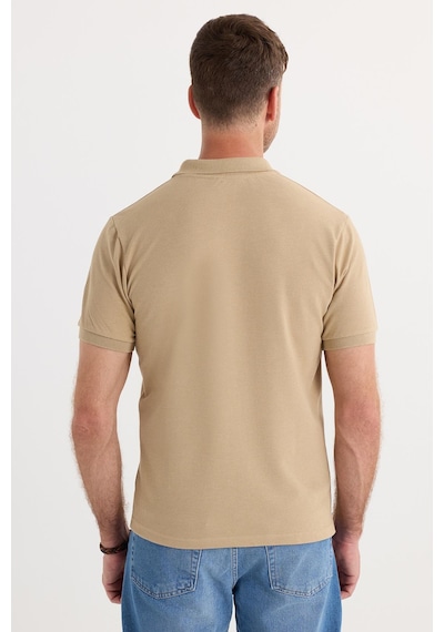 Tudors Erkek Slim Fit Dar Kesim Pamuklu Yumuşak Dokulu Serin Tutan Kumaş Düz Pike Bej Polo Yaka Tişört-33712 Bej