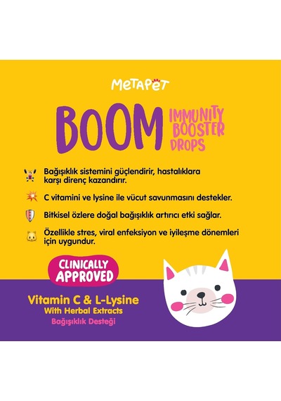 Metapet Kedi Bağışıklık Güçlendirici Damla 50 Ml, C Vitamini L-lizin