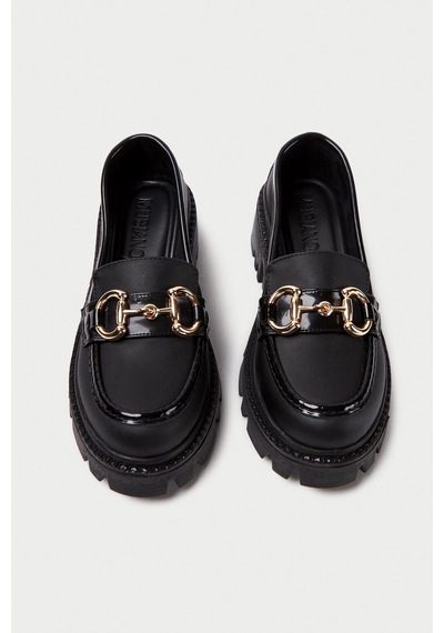 Mubiano Mb1180-s Kalın Taban Siyah Kadın Tokalı Kolej Loafer Siyah