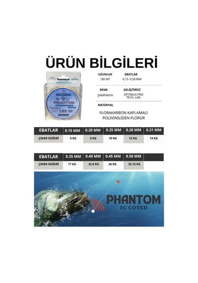 Fluorocarbon Coated Hayalet Phantom 180 Metre Görünmez Misina