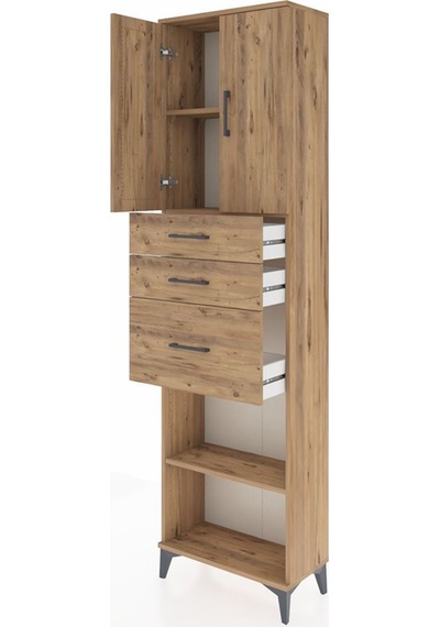 Arges Dolap 3 Raflı 3 Çekmeceli 2 Kapaklı 60x30x221 Çam-çam Çam