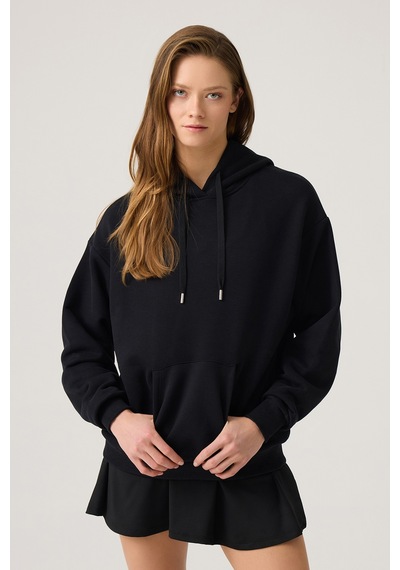 Los Ojos Siyah Geniş Kalıp Kapüşonlu Sweatshirt Hooded Sweat Siyah Siyah