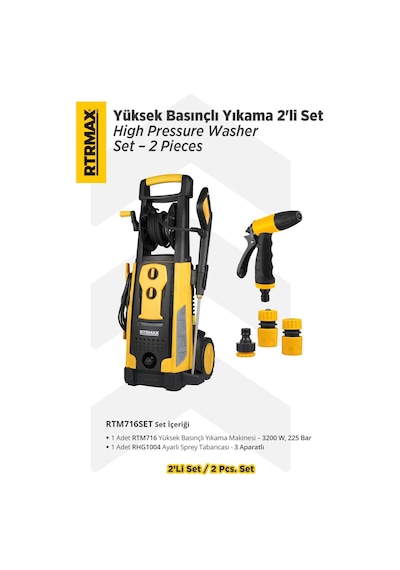 Rtrmax RTM716SET Yüksek Basınçlı Yıkama + Sprey Tabancası 2'li Set