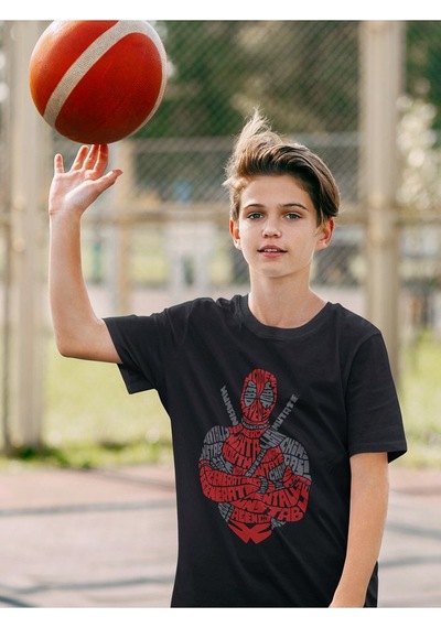 Sevbano Tasarım Dedapool Baskılı Unisex Film Kahramanı Çocuk Tişört 1-12 SIYAH