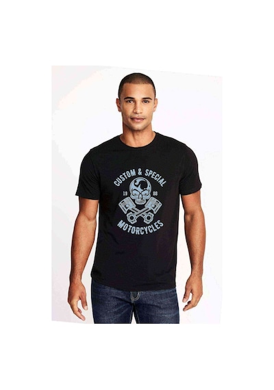 American Moto Costum Special Baskılı Siyah Erkek Tshirt
