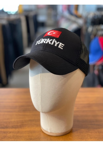 Türkiye Bayrak Nakışlı Fileli Unisex Beyzbol Cap Şapka Siyah