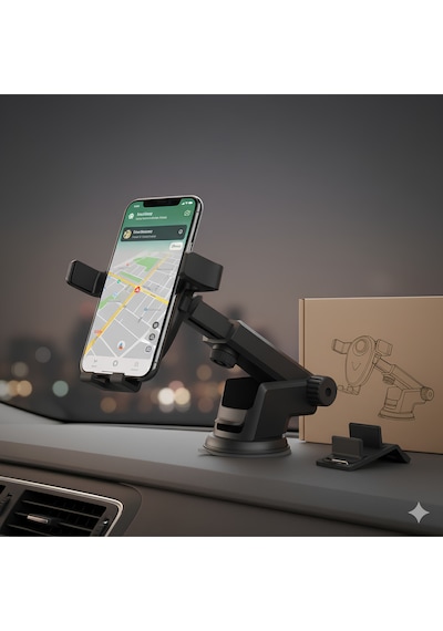 Uzayan Vantuzlu Araç İçi Telefon Tutucu Torpido Ve Cama Yapışan Her Modele Uyumlu Telefon Tutacağı Siyah