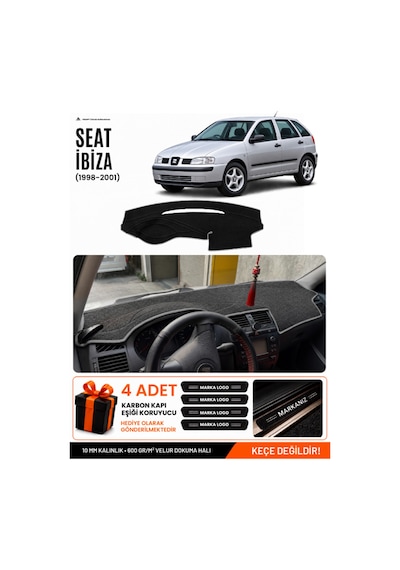 Seat Ibıza 1998-2001 Uyumlu Torpido Koruma, Torpido Örtüsü, Torpido Kılıfı - Siyah Gri