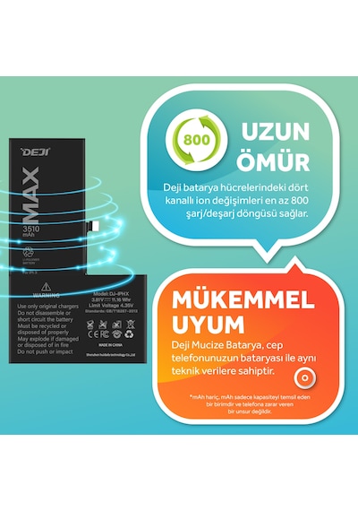 Apple Uyumlu iPhone X Batarya Mucize Batarya Deji 3510mAh Apple Uyumlu iPhone X Batarya Mucize Batarya Deji 3510mAh