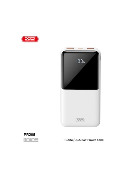 22.5w Pd Hızlı Şarj Destekli 10.000 Mah Dijital Ekranlı 3 Çıkışlı Powerbank Beyaz
