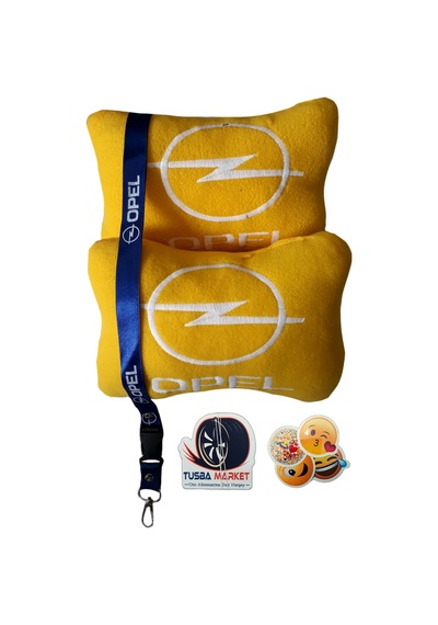 Opel Nakışlı Sarı Polar Seyahat Boyun Yastık / Mavi Oto Ayna İpi