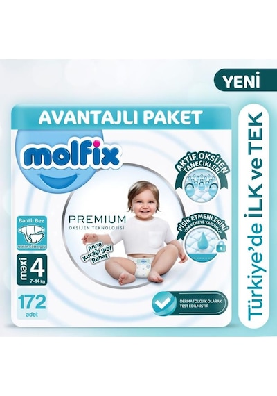 Molfix Premium Avantajlı Paket 4 Beden 172 Adet 2'li
