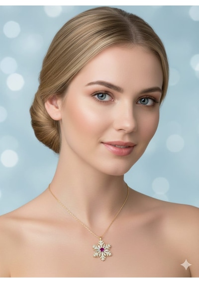 925 Ayar Papatya Silver Doğum Taşlı Baget Kar Tanesi Kolye.rose.gold.rodaj Gümüş
