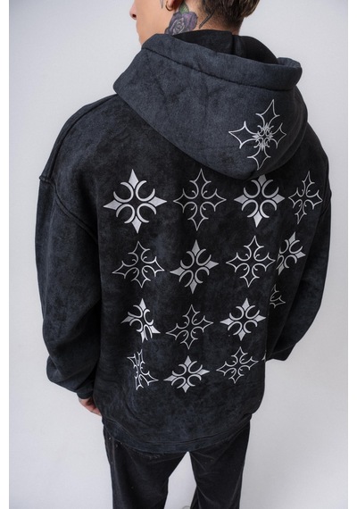 Respire Erkek Muse Baskılı Yıkamalı Kapüşonlu Oversize Hoodie Siyah