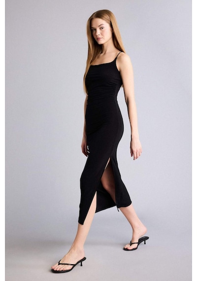 Defacto Bodycon Vücudu Saran Kare Yaka Kolsuz Maxi Elbise H6454ax26smbk81 Siyah-bk81
