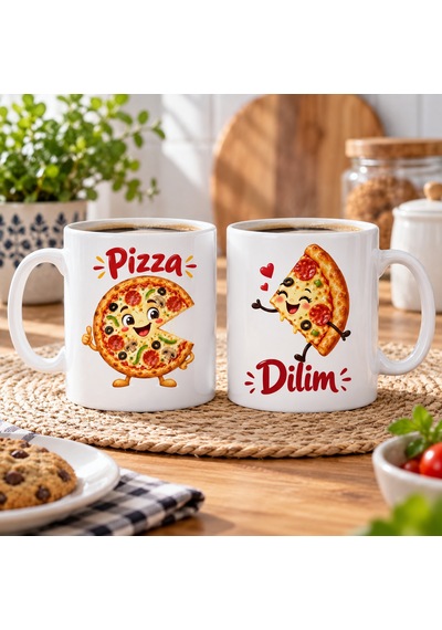 Buradabulabilirsin Pizza Ve Dilim 2'li Porselen Kupa Seti - Model 365 Bbz Çok Renkli