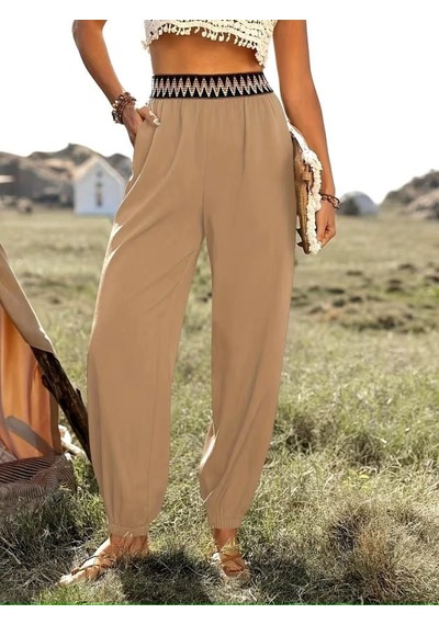 Veraura Lifestyle Kadın Yüksek Bel Beli Lastikli Dökümlü Ve Beli Şeritli Pera Pantolon Bej