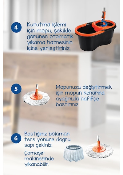 Focus Black Otomatik Temizlik Seti, Pedalsız Döner Sıkmalı 360 Başlıklı Mikrofiber Paspas