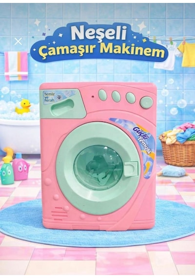 Sesli Işıklı Pilli 4 Düğmeli Çamaşır Makinası Kapakları Açılabilir Fonksiyonlu Eğitici Oyuncak Seti 1