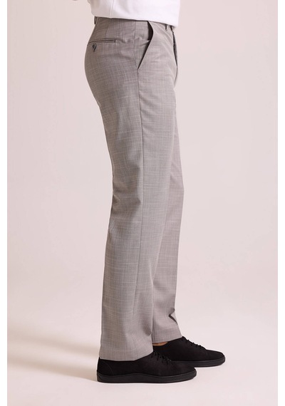Erkek Gri Regular Fit Yün Kumaş Pantolon