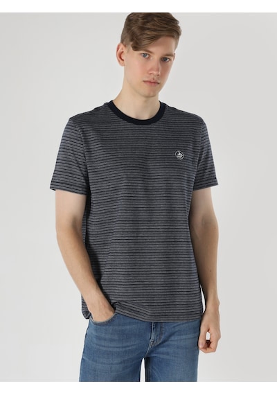Colin'S Regular Fit Bisiklet Yaka Çizgili Lacivertvert Erkek Kısa Kol Tişört Cl1062939_Q1.V2_Nav