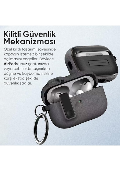 Airpods Pro 3 İle Uyumlu Fabric Serisi Özel Kilitli Tasarım Ve Kumaş Yüzeyli Kılıf Darbelere Karşı Koruyucu Kapak Gri, Airpods Pro 3 2025