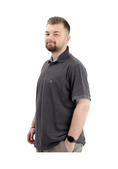 Mode Xl Battal Beden Erkek Tshirt Polo Yaka Nakışlı Klasik Pike 20553 Antrasit Antrasit