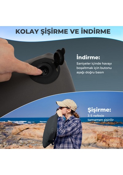 Kingcamp Hypnos Yıkanabilir Kılıflı Hafızalı Kompakt Şişme Kamp Yastığı Antrasit