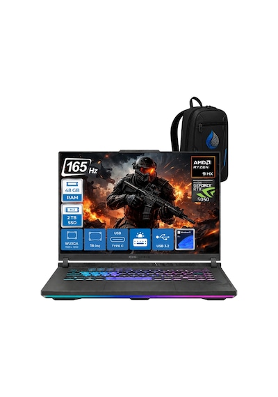 Asus Rog Strix G16 G614PH-RV036RNP19 Ryzen 9-8940HX 48 GB 2 TB SSD 8 GB RTX5050 16" W11P Dizüstü Bilgisayar + Çanta